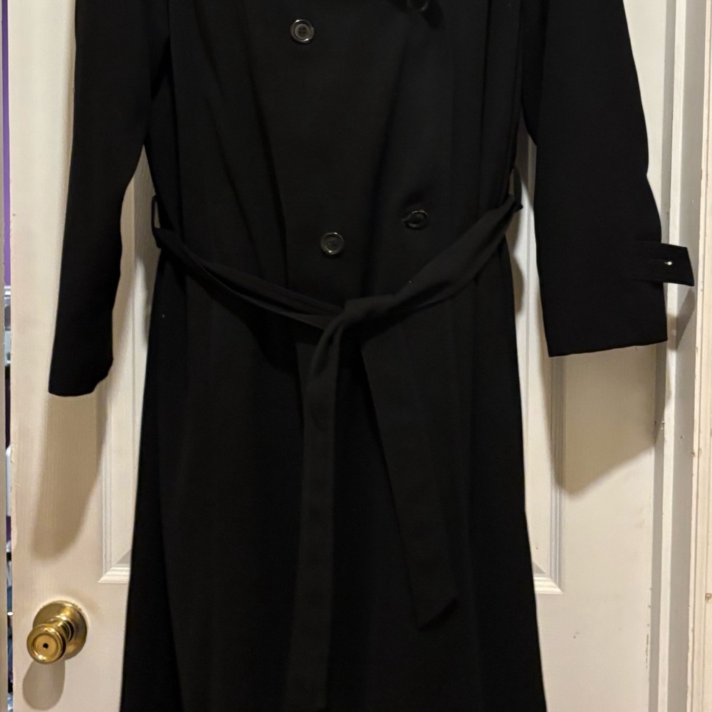 Gallery Black Double-Breasted Trench Coat with Waist Tie